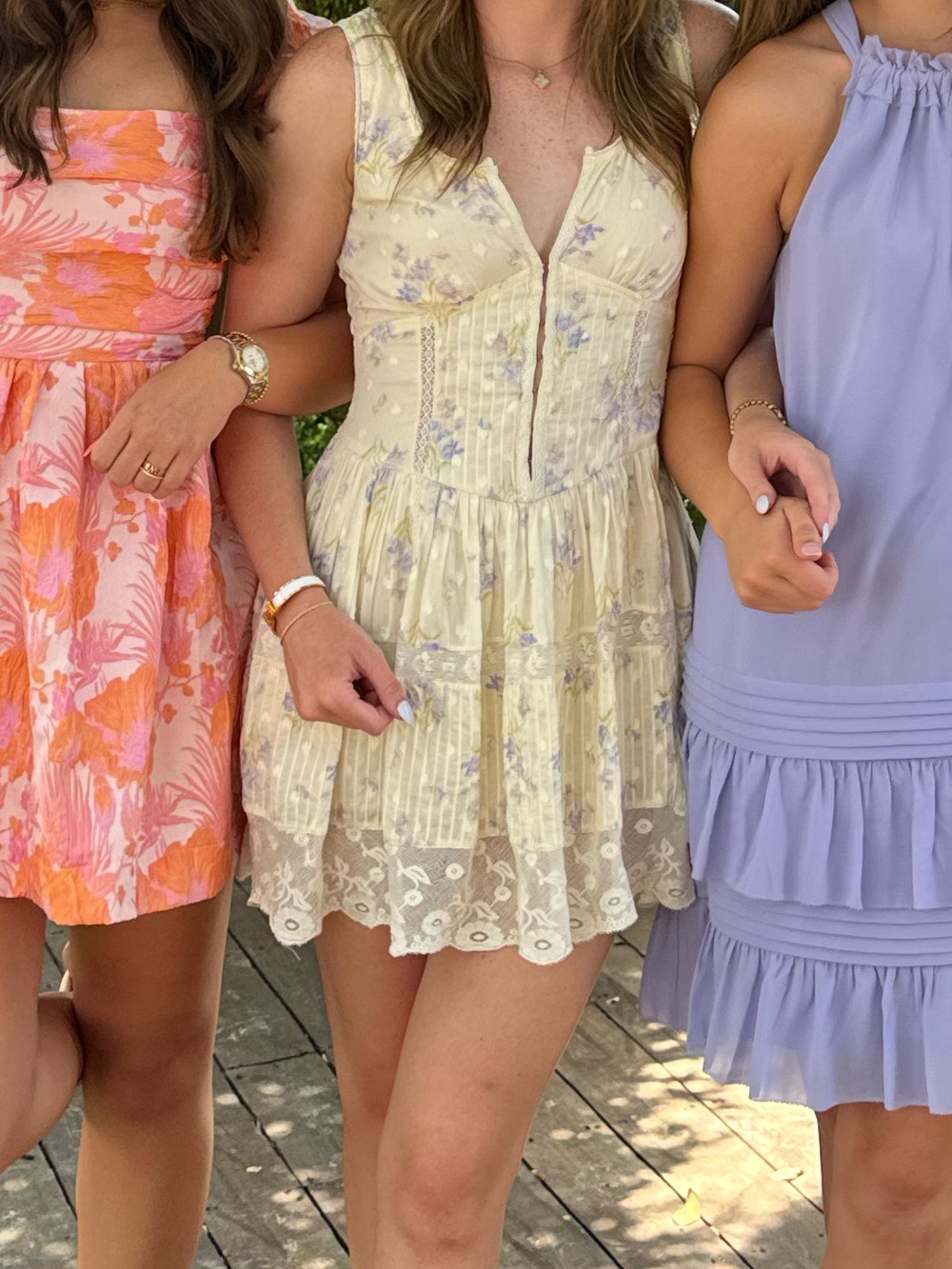 LoveShackFancy Pale Yellow Floral Lace-Trim Mini Dress